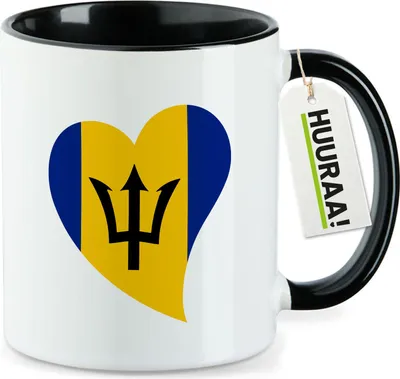 Produktbild von Huuraa Kaffeetasse Barbados Flagge Herz 330ml Schwarz Keramik Kaffeebecher Geschenkidee