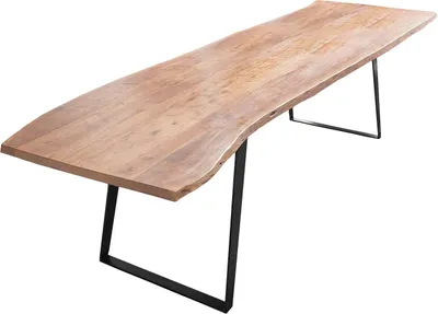 Produktbild von Esszimmertisch 260x100 cm Hobart, Baumkantentisch naturfarben, Akazienholz massiv, schräges U-Gestell aus Metall schwarz