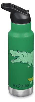 Edelstahl-Trinkflasche mit Sportdeckel, 355 ml, Grün Dino