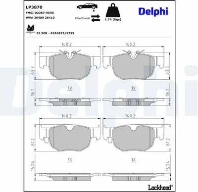 Produktbild von DELPHI Bremsbeläge Satz Hinten Bremsklötze für JAGUAR F-PACE (X761) LP3870