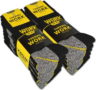 Produktbild von 10 Paar THERMO Arbeitssocken Innenfrottee WORK Winter Socken Herren Baumwolle - Schwarz/Grau/Meliert  43-46