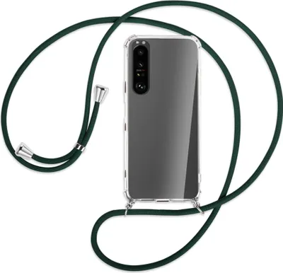 Produktbild von Handykette Backcover-Schutzhülle mit Band (Metall silberfarben) für Sony Xperia 1 III - dunkelgrün