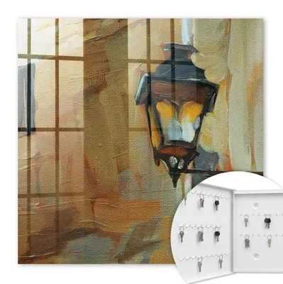 Produktbild von Metall Schlüsselkasten 30 x 30 cm - weißer Schlüsselschrank zur Wandmontage - wandhängende Schlüsselbox mit Tür - nach links öffnend - Schlüsselaufbewahrung für Flur - Büro - Arbeitszimmer - Werkstatt - Garage - Retro-Lampe