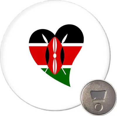 Produktbild von Huuraa Magnet Kenia Flagge Herz 59mm Kühlschrankmagnet rund Flaschenöffner Geschenkidee