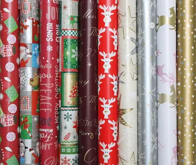 Produktbild von 10 Rollen Geschenkpapier Weihnachten 200x70 cm Weihnachtsgeschenkpapier Mix
