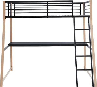 Produktbild von MALICIA Zwischengeschossbett - 90 × 190 cm - mit Schreibtisch - schwarz und eichefarben