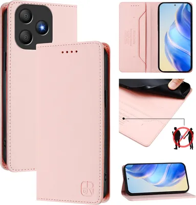 Obrázek produktu pro Kožené pouzdro pro Blackview Wave 9C, flipové pouzdro s přihrádkami na karty, peněženkou a stojánkem Růžový