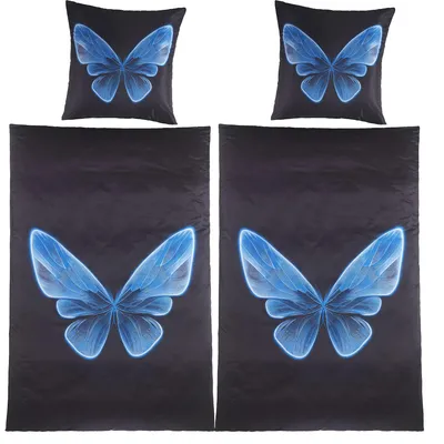 Produktbild von 4-tlg. Motiv Bettwäsche, 2x(135x200 +80x80cm), Fotodruck, Schmetterling, schwarz blau
