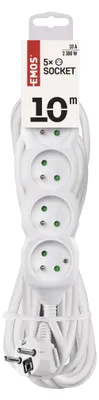 Prodlužovací kabel 10 m / 5 zásuvek / bílý / PVC / 1 mm2