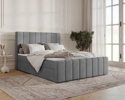 Produktbild von Boxspringbett, Kontinentalbett aus Samt, Polsterbett, dekorativem Kopfteil Doppelbett mit Bonell-Matratze, Topper und Bettkasten (gepolstertes Kopfteil, Boxspring) - Boxspringbett 01 BIS 160x200 – Graphit (Manila 16)