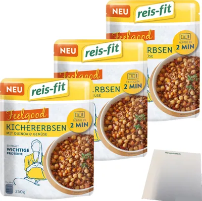 Produktbild von Reis-Fit Feelgood Kichererbsen Quinoa und Gemüse 3er Pack (3x250g Packung)  + usy Block