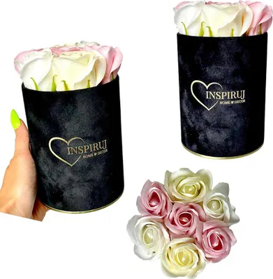 Image de Flowerbox Inspiruj - Boîte noire avec roses savonneuses - N° 12 mélange rose clair