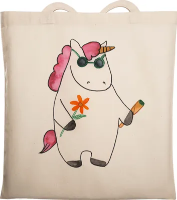 Produktbild von Mr. & Mrs. Panda Schultasche Einhorn Woodstock - Transparent - Geschenk, Einkaufstasche, Tasche, Joint, Jutebeutel, Tote Bag, Party, Einhörner, Alkohol, Shopping, Unicorn