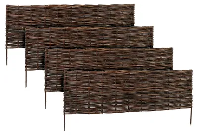 Immagine prodotto di Relaxdays Bordura per aiuola, salice, set da 4 pezzi, A x L: 30 x 100 cm, da infilare nel terreno, per aiuole e prati, bordura bassa, marrone