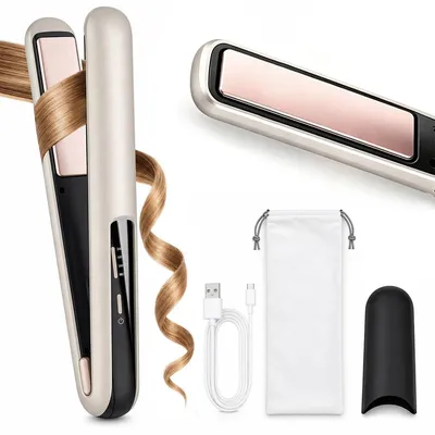 Produktbild von Akku-Haarglätter kabellos, 2-in-1 Reiseglätteisen und Lockenstyler, 3 Temperaturstufen, 30 Sek. Aufheizzeit, 4800 mAh