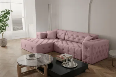 Produktbild von Ecksofa Designersofa CHANTAL in Stoff Opera Velvet Pink Ottomane Links