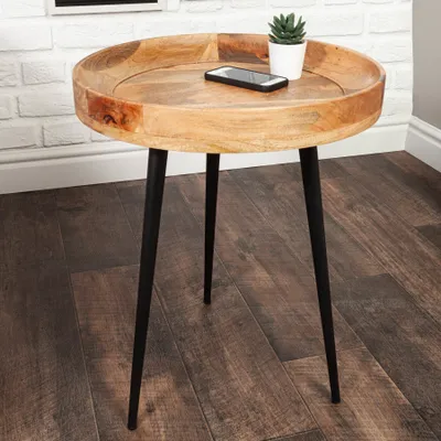 Produktbild von riess-ambiente Beistelltisch PURE NATURE 45cm natur schwarz massives Mangoholz mit Metallbeinen rund