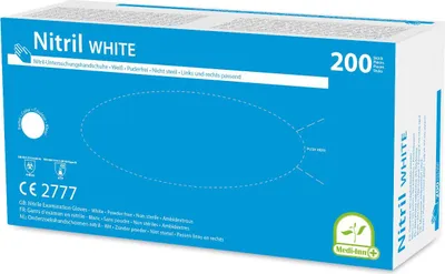 Produktbild von Medi-Inn® 200 "Medi-Inn®" Handschuhe, Nitril puderfrei "White" weiss Größe XL | Faltschachtel (200 Stück)