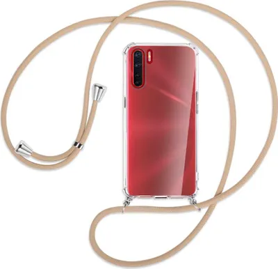 Produktbild von Handykette Backcover-Schutzhülle mit Band (Metall silberfarben) für Oppo A91 / F15 / Reno3 - beige