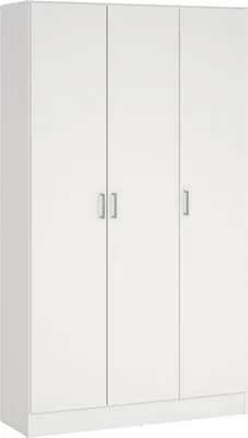 A white, three-door cabinet is shown against a white background.
