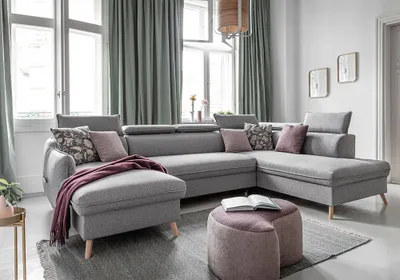 Produktbild von MIUFORM Sweet Harmony - Ecksofa mit Bettfunktion und Bettkasten U-FORM RECHTS - 321x208cm - Hellgrau - Sofa Schlafsofa Couch