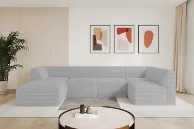 Produktbild von ALTDECOR Ecksofa Wohnlandschaft MOVO-L 345x180x78 cm - Grau Cord Corner Sofa Eckcouch Couch U-Form, Links angeordnet Ausziehbar