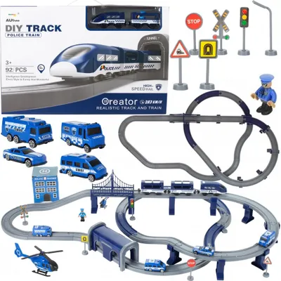 Produktbild von Malplay Eisenbahn-Set Bahnstrecke mit Hubschrauber Autos Rennwagen-Bahn 103x61x15cm Zug mit Waggons Spielzeug für Kinder