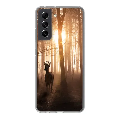 Produktbild von MuchoWow® Handyhülle Schutzhülle Hülle für Samsung Galaxy S21 FE Wald - Hirsche - Sonne - Bäume - Winter - Natur - Tiere Silikon Softcase Handy Hülle - Mobiltelefonhülle