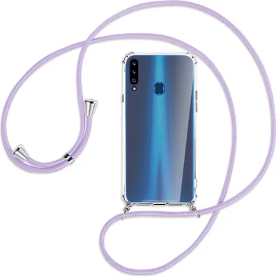 Produktbild von Handykette Backcover-Schutzhülle mit Band (Metall silberfarben) für Samsung Galaxy A20s - violett