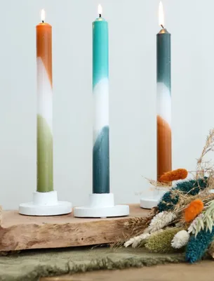 Produktbild von Dip-Dye-Kerzen im Set mit 3 Stück, Höhe 24cm, in vielen Farben erhältlich | Stabkerzen, Farbe:Benzin - Oliv