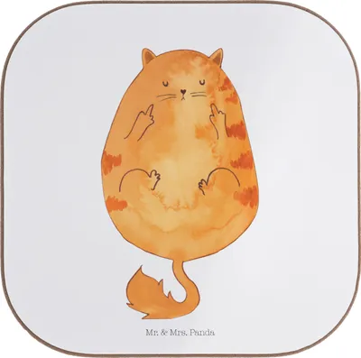 Produktbild von Mr. & Mrs. Panda Untersetzer für Gläser Katze Mittelfinger - Weiß - Geschenk, Tassenuntersetzer, gläseruntersetzer, Cats, Coaster, Genervt, Cat, Tiger, Tischuntersetzer