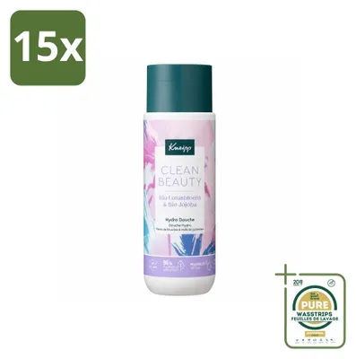 Imagen del producto de 15 unidades de gel de ducha Kneipp Clean Beauty, aroma de loto y jojoba, 200 ml cada uno. Paquete de suministro