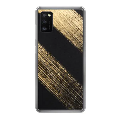 Produktbild von MuchoWow® Handyhülle Schutzhülle Hülle für Samsung Galaxy A41 Goldene Farbstreifen auf schwarzem Hintergrund Silikon Softcase Handy Hülle - Mobiltelefon