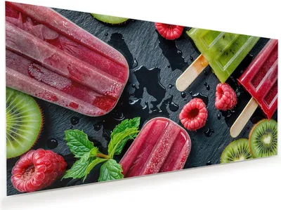 Produktbild von Glasbild 100x50cm in XXL für Wohnzimmer, Schlafzimmer Motiv Frisches Eis am Stiel