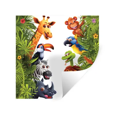 Produktbild von MuchoWow® Wandtattoo Wandsticker Wandaufkleber Dschungel - Tiere - Jungen - Mädchen - Giraffe - Elefant - Kinder 30x30 cm Selbstklebend und Repositionierbar - Repositionierbar - Wasser abweisend