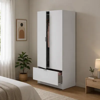 Image de Budoia - Armoire 2 Portes, 80x170h cm Blanc, 1 Étagère