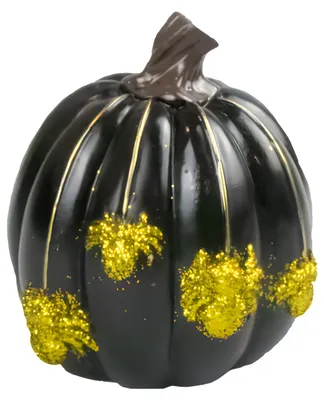 Produktbild von Schwarzer Halloween Kürbis mit Glitzer Spinnen 9,5cm