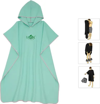 Produktbild von Mikrofaser Surf Poncho Wickelrobe mit Kapuze ｜ Einheitsgröße ｜Mintgrün