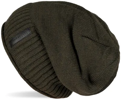 Produktbild von styleBREAKER Uni Beanie Mütze mit Fleece Innenfutter und Label | Warme Winter Strickmütze aus Feinstrick | Elastische Longbeanie für Damen und Herren