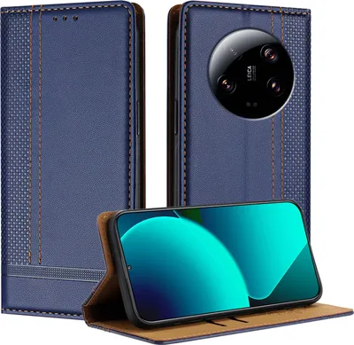 Produktbild von Handyhülle für Xiaomi 13 Ultra Leder Flip Klappbare Schutzhülle mit Standfunktion Blau