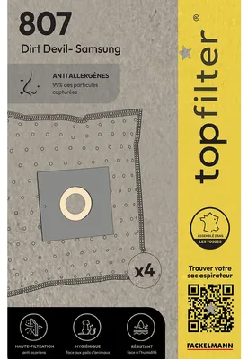 Image de Lot de 4 sacs aspirateur Dirt Devil Samsung TopFilter Premium