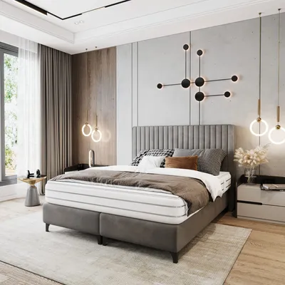 Produktbild von Boxspringbett VIENAPLUS mit Taschenfederkernmatratze Doppelbett Polsterbett Modern Schlafzimmerbett mit schwarzen Beinen Schlafzimmer  (Acept 24, 160x200)