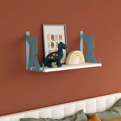 Immagine prodotto di Mensola da parete per bambini con motivo a cane, in legno, blu e bianco, 60 cm