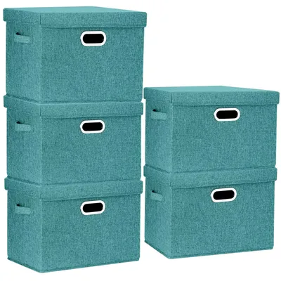 Image de Grande boîte de rangement en tissu avec couvercle, pliable, lavable, 44 x 30 x 29 cm, lot de 5 pièces