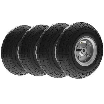 Image de Outsunny Lot de 4 Pneus roues de Remplacement 255 mm en caoutchouc Alésage de 16mm pour chariot de jardin, brouette et diable