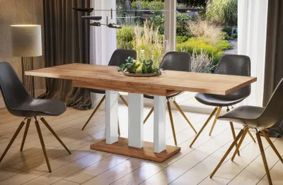 Produktbild von Endo-Moebel Esstisch "Appia White" 130cm - 210cm erweiterbar ausziehbar Säulentisch Küchentisch (Eiche Craft Gold)