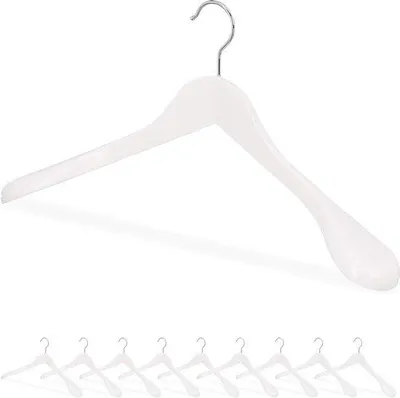 Produktbild von Famanu Holzkleiderbügel - Set von 10 Stück, breit - für Jacken, Anzüge und Mäntel - stabile Kleiderbügel - weiß