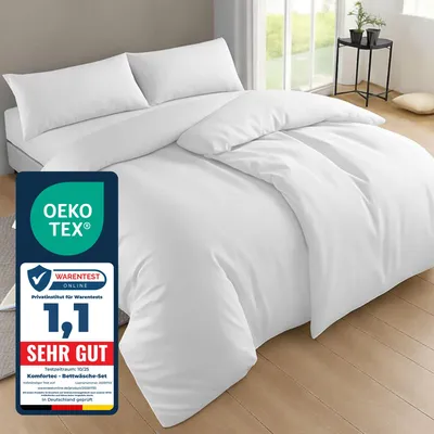 Produktbild von Komfortec Bettwäsche 155x220 4teilig Bettwäsche-Sets 2 Bettbezüge 155x220 cm + 2 Kissenbezüge 40x80 cm, Weiß mit Reißverschluss