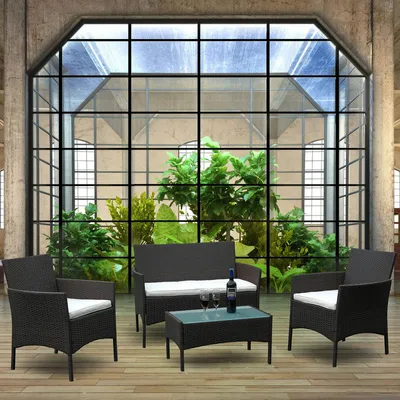 Produktbild von EINFEBEN Gartenmöbel Lounge erweiterbares Sitzgruppe Garnitur Lounge Sessel Schwarz Sofa braun
