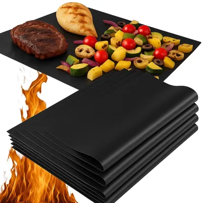 Zdjęcie produktu dla 5x mata teflonowa do piekarnika na grill tacka do pieczenia wielorazowa 33x40 cm czarna 5 szt